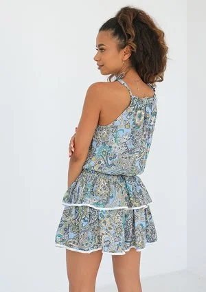 Marie - Blue paisley printed mini dress
