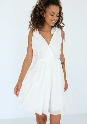 Ava - Sukienka mini w kropki Biała