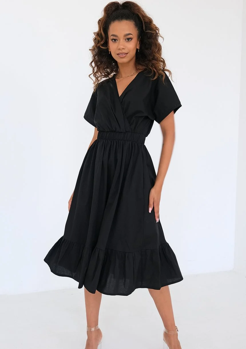 Otavia - Black midi dress with a frill