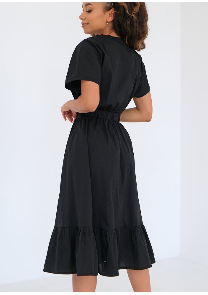 Otavia - Black midi dress with a frill
