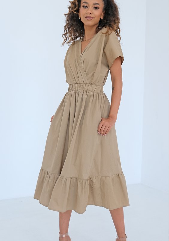 Otavia - Beige midi dress with a frill