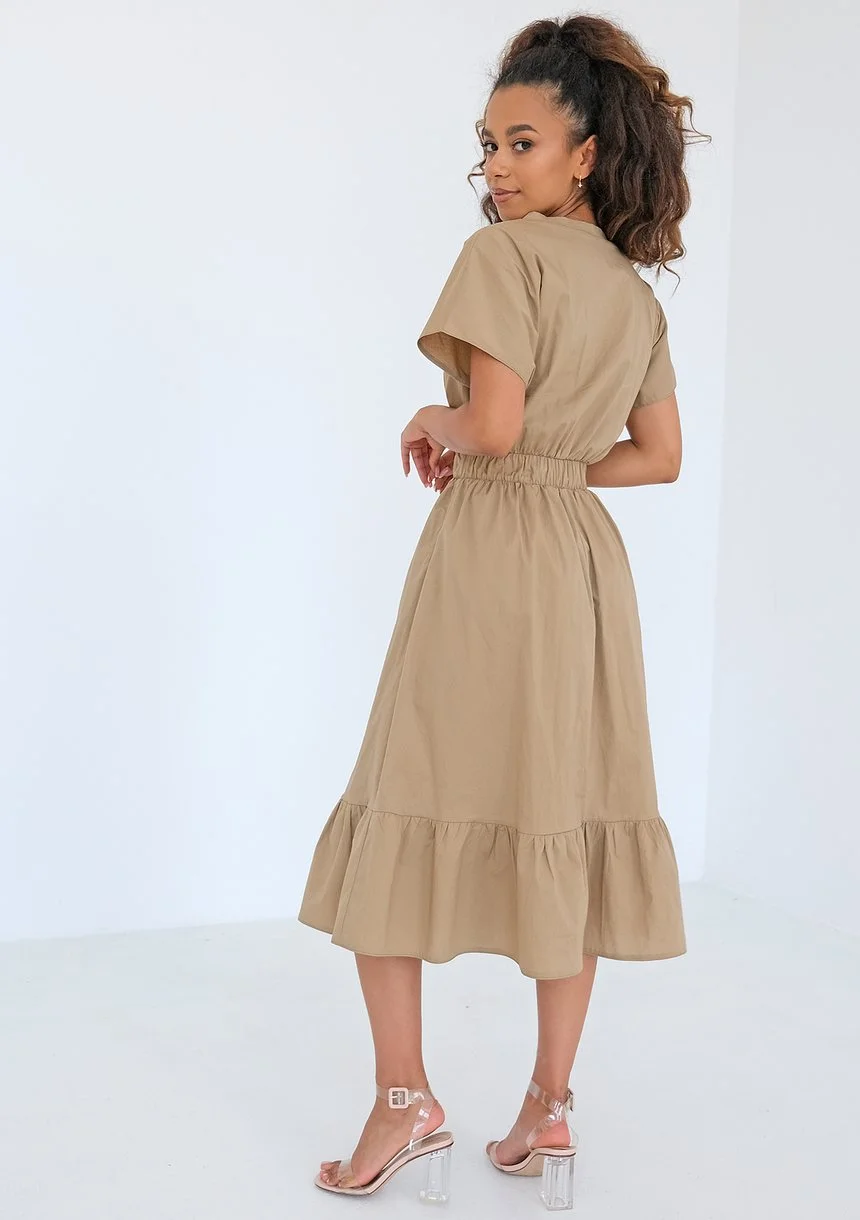 Otavia - Beige midi dress with a frill