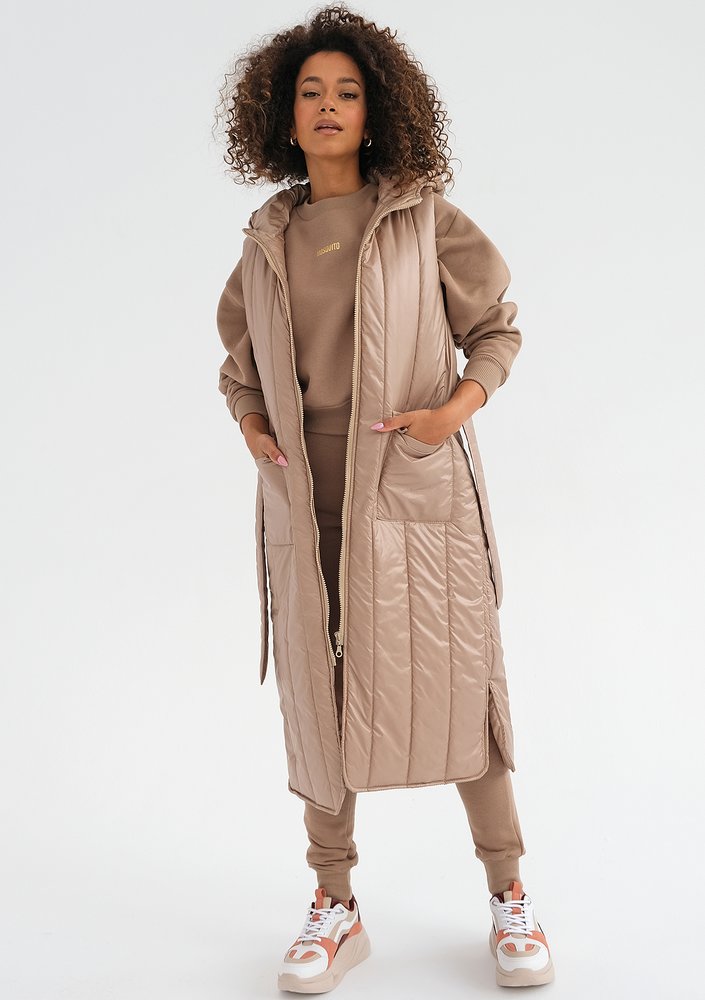 Maren - Latte beige midi sleeveless jacket