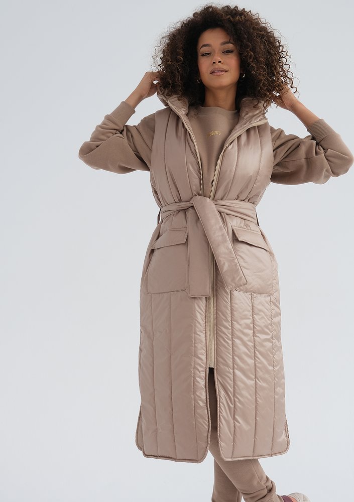 Maren - Latte beige midi sleeveless jacket