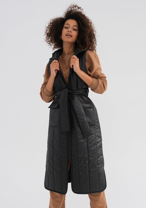 Maren - Black midi sleeveless jacket