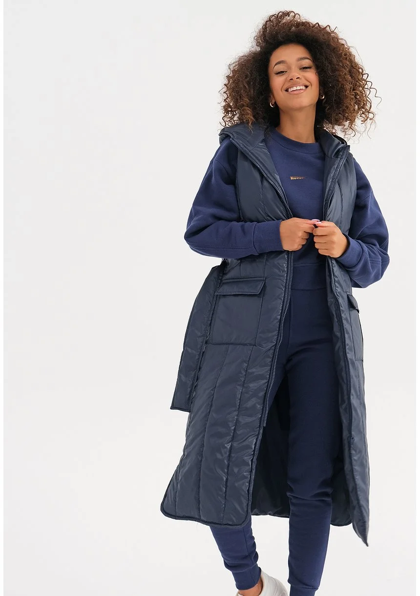Maren - Navy blue midi sleeveless jacket