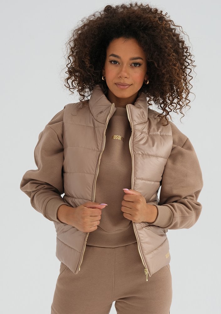 Vikkas - Quilted latte beige sleeveless jacket