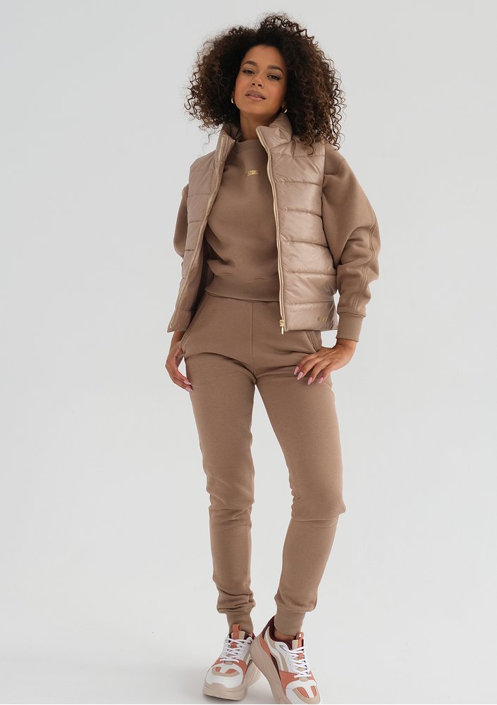 Vikkas - Quilted latte beige sleeveless jacket