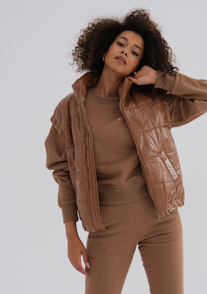 Abi - Quilted caramel brown sleeveless jacket