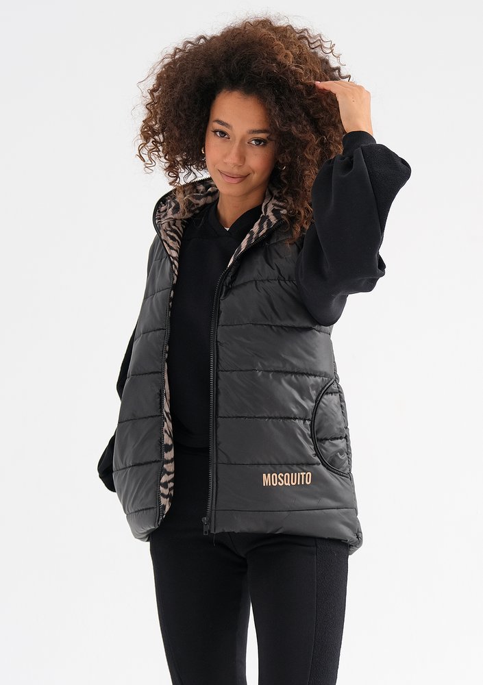 Vicky - Black zebra printed sleeveless jacket