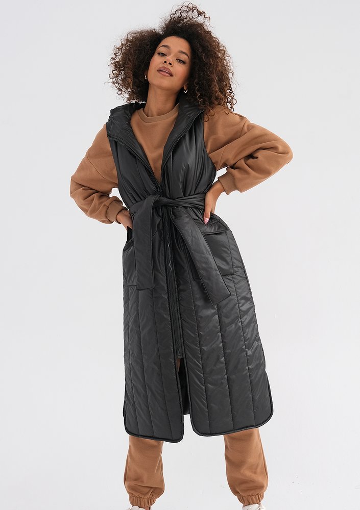 Maren - Black midi sleeveless jacket