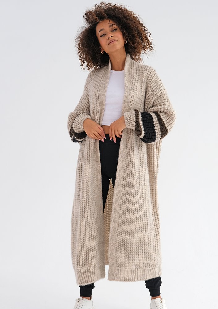 Vind - Long cardigan in dark stripes