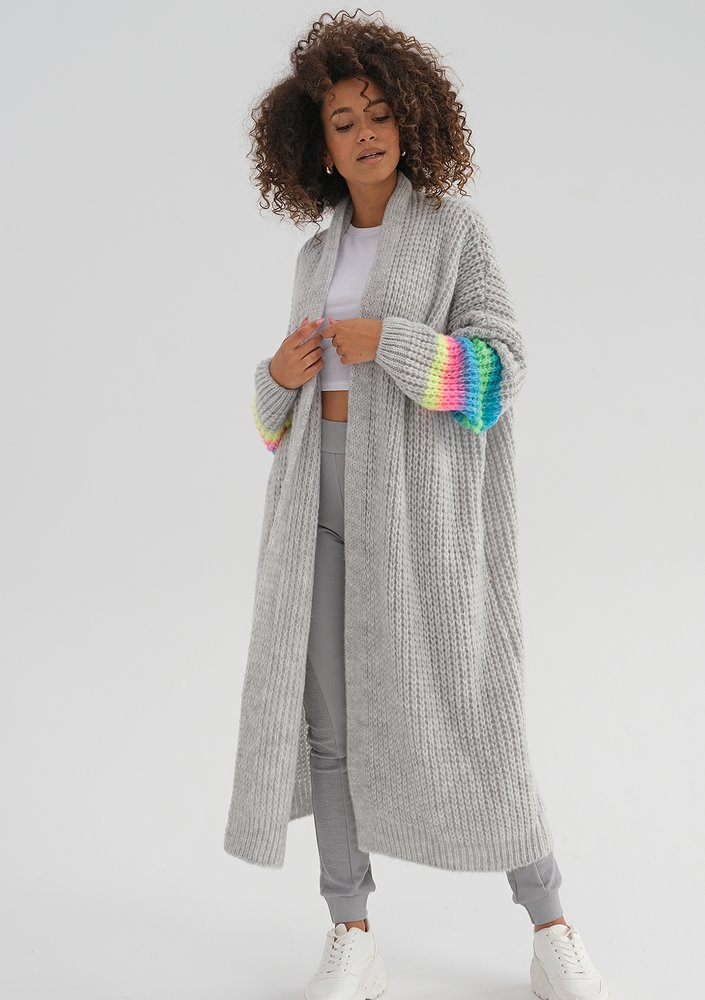 Vind - Long cardigan in neon stripes