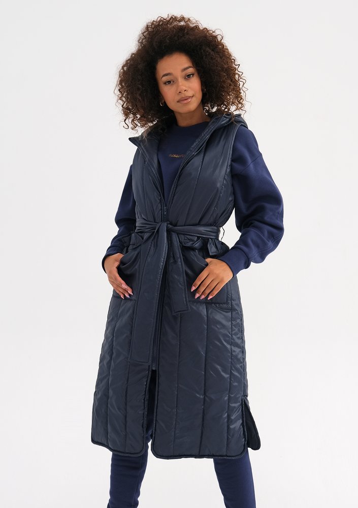 Maren - Navy blue midi sleeveless jacket