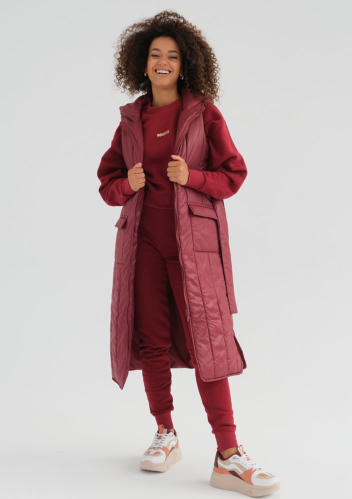 Vicky - Quilted claret sleeveless jacket