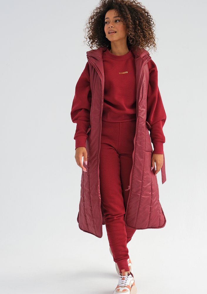 Vicky - Quilted claret sleeveless jacket