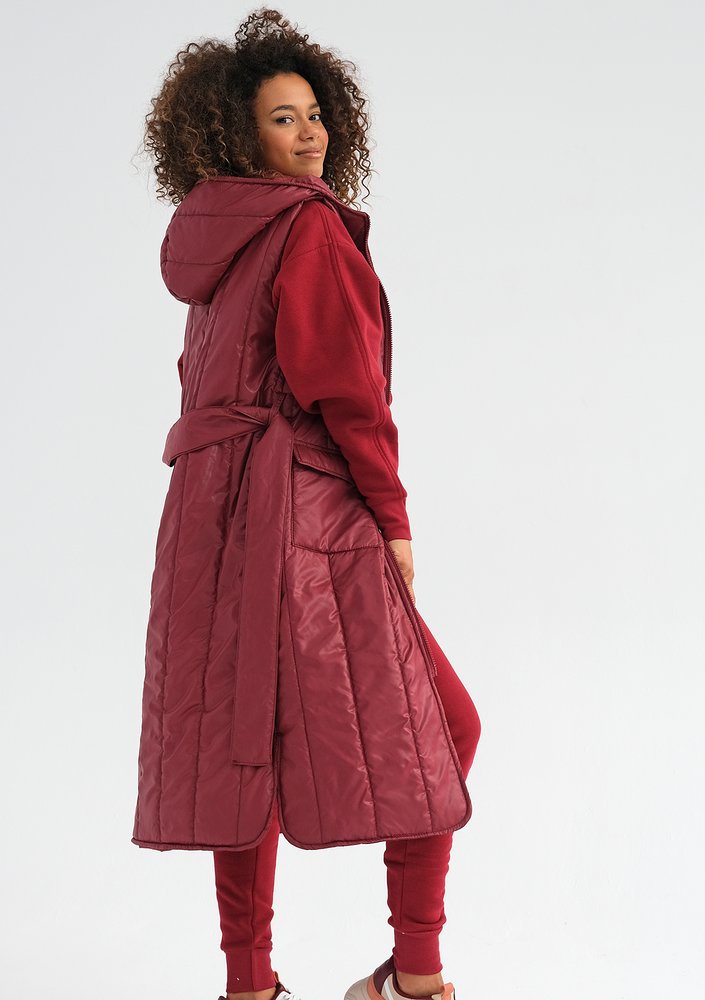 Vicky - Quilted claret sleeveless jacket