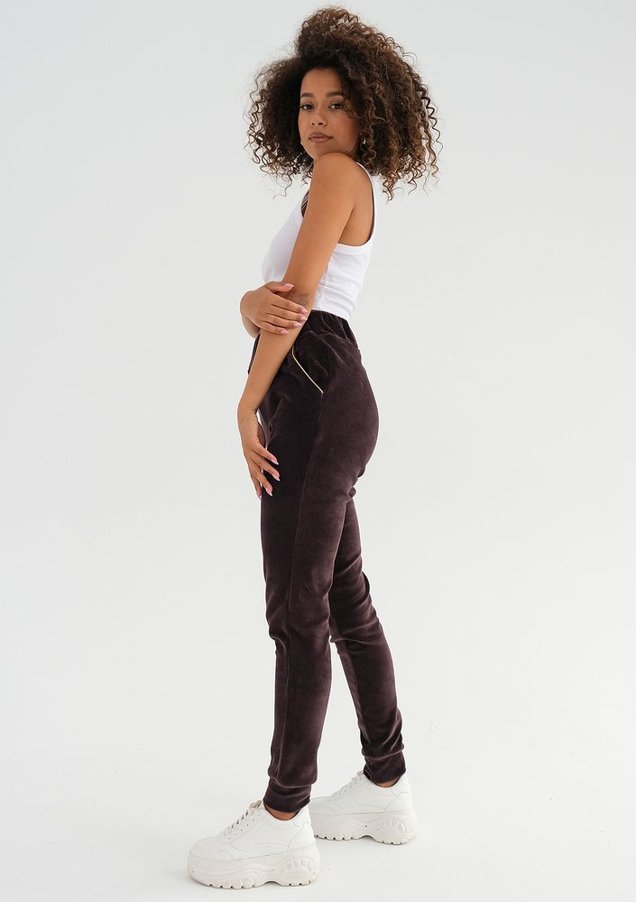Queens - Spodnie velvet Brązowe