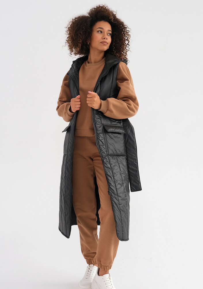 Maren - Black midi sleeveless jacket