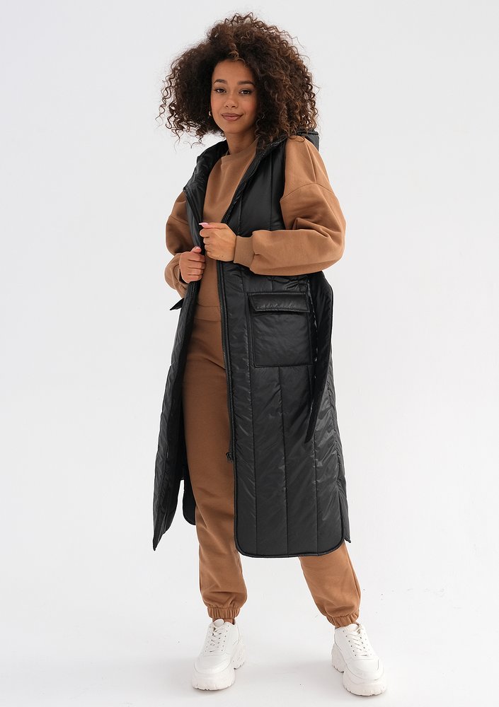 Maren - Black midi sleeveless jacket