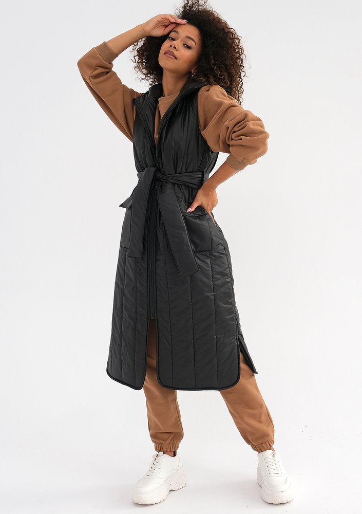 Maren - Black midi sleeveless jacket