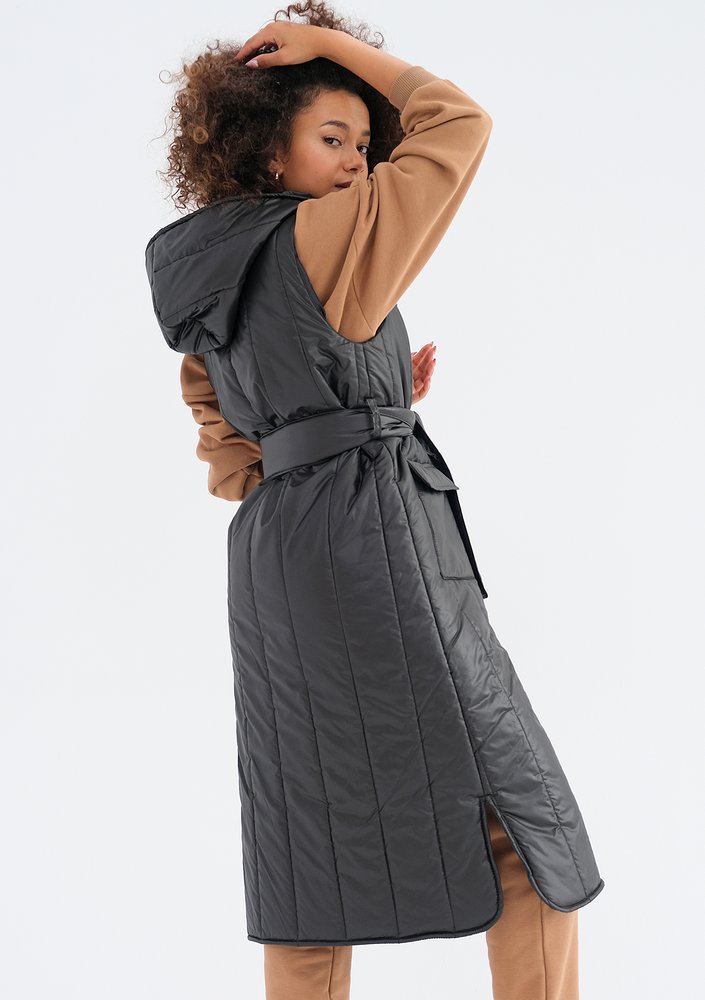 Maren - Black midi sleeveless jacket