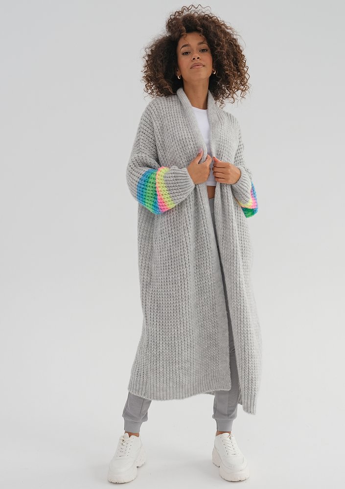Vind - Long cardigan in neon stripes