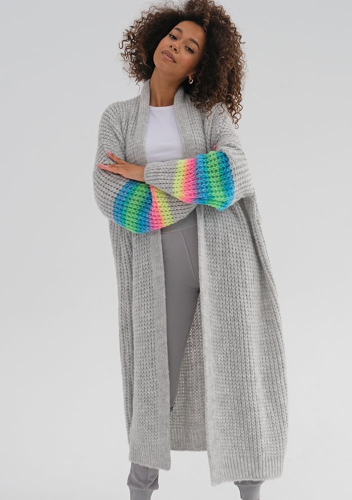 Vind - Long cardigan in neon stripes