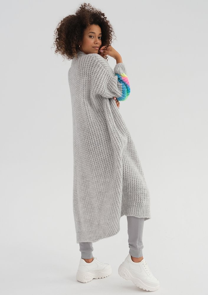 Vind - Long cardigan in neon stripes