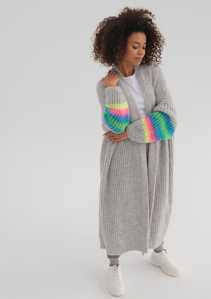 Vind - Long cardigan in neon stripes
