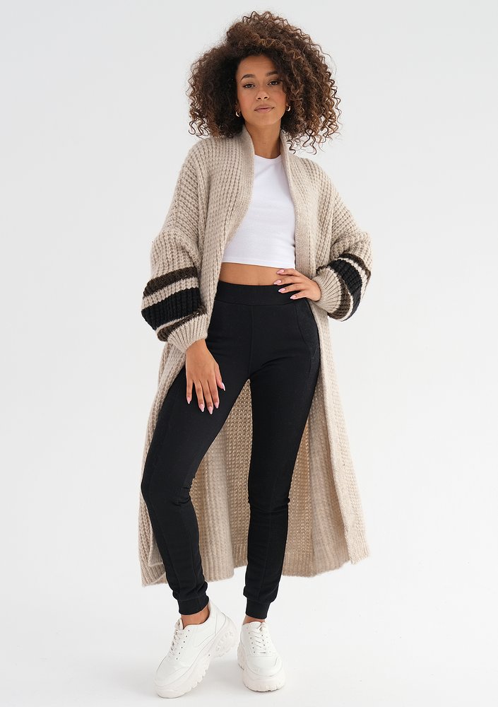 Vind - Long cardigan in dark stripes