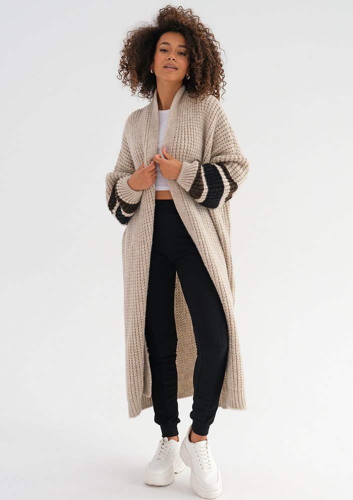 Vind - Long cardigan in dark stripes