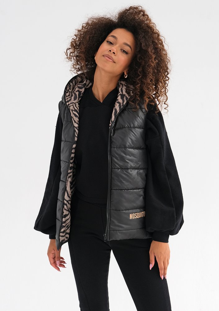 Vicky - Black zebra printed sleeveless jacket