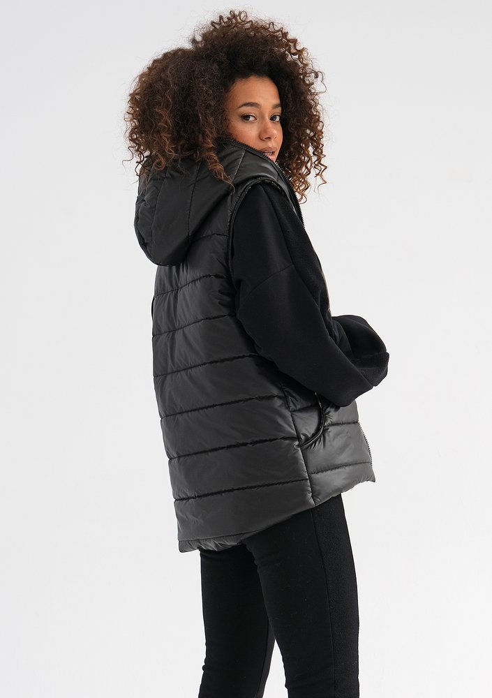 Vicky - Black zebra printed sleeveless jacket