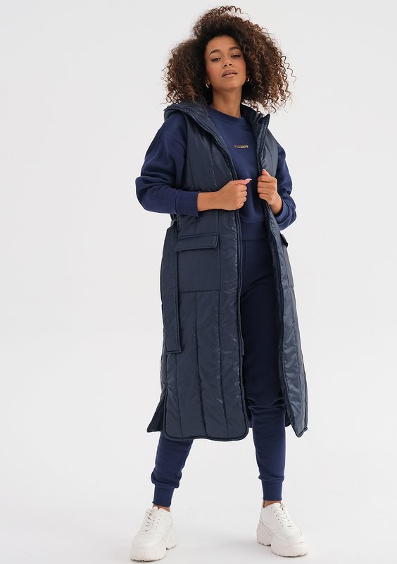 Maren - Navy blue midi sleeveless jacket