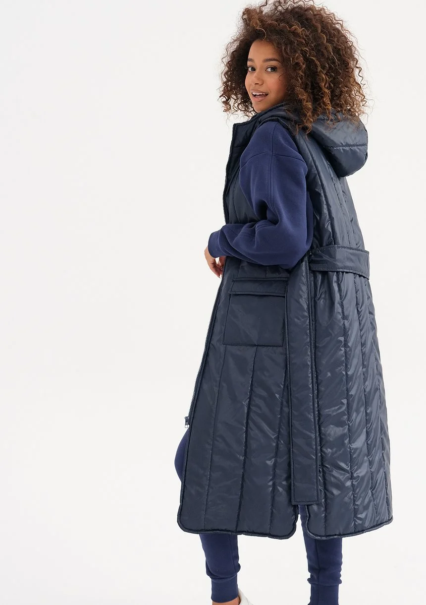 Maren - Navy blue midi sleeveless jacket