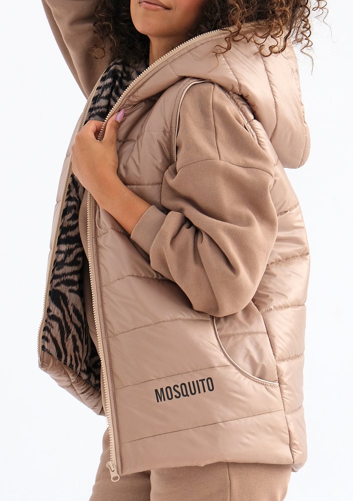 Vicky - Quilted beige zebra printed sleeveless jacket