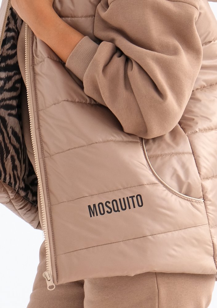 Vicky - Quilted beige zebra printed sleeveless jacket