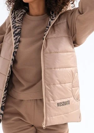 Vicky - Quilted beige zebra printed sleeveless jacket