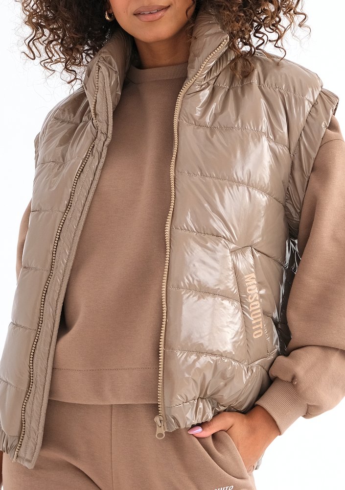 Abi - Quilted coffee brown sleeveless jacket