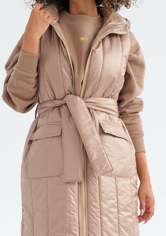 Maren - Latte beige midi sleeveless jacket