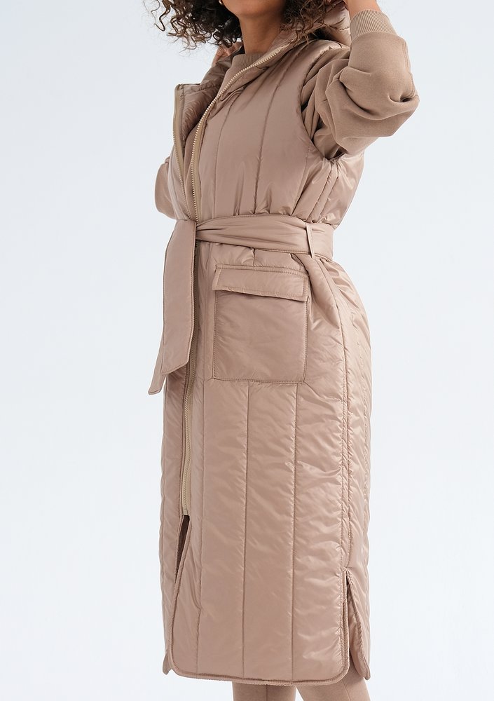 Maren - Latte beige midi sleeveless jacket