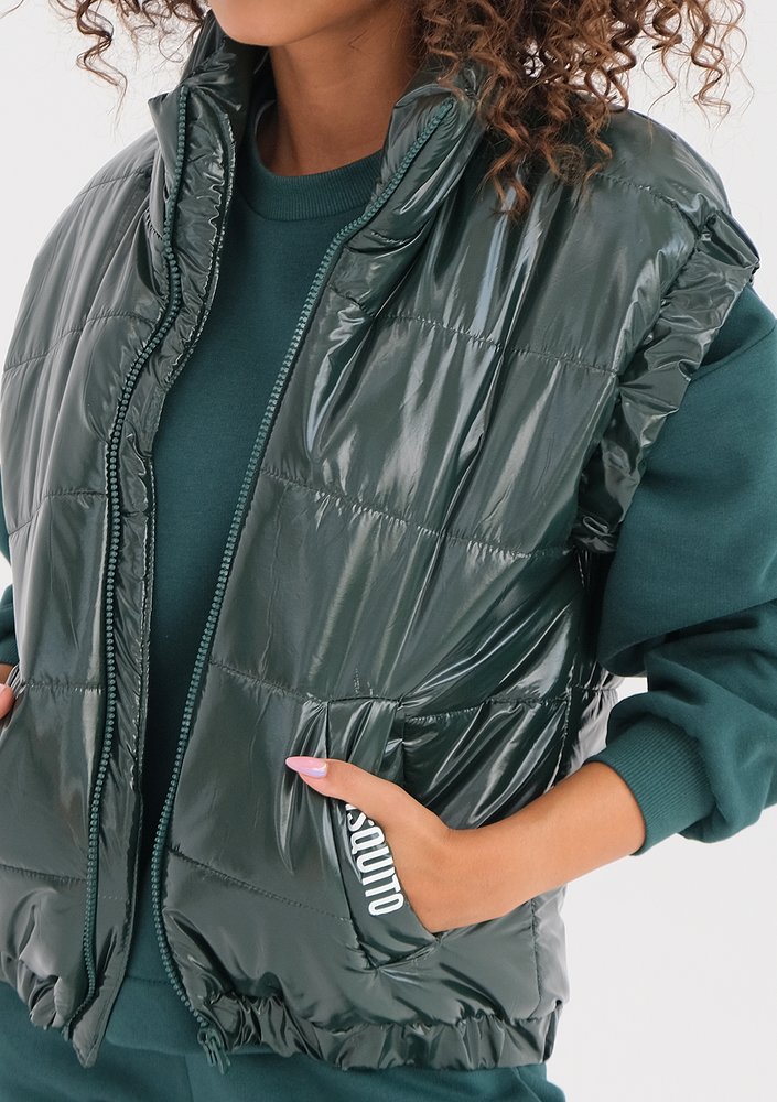 Abi - Quilted green sleeveless jacket