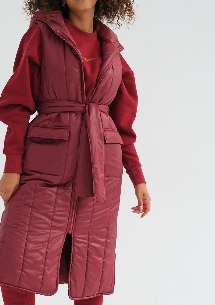 Vicky - Quilted claret sleeveless jacket