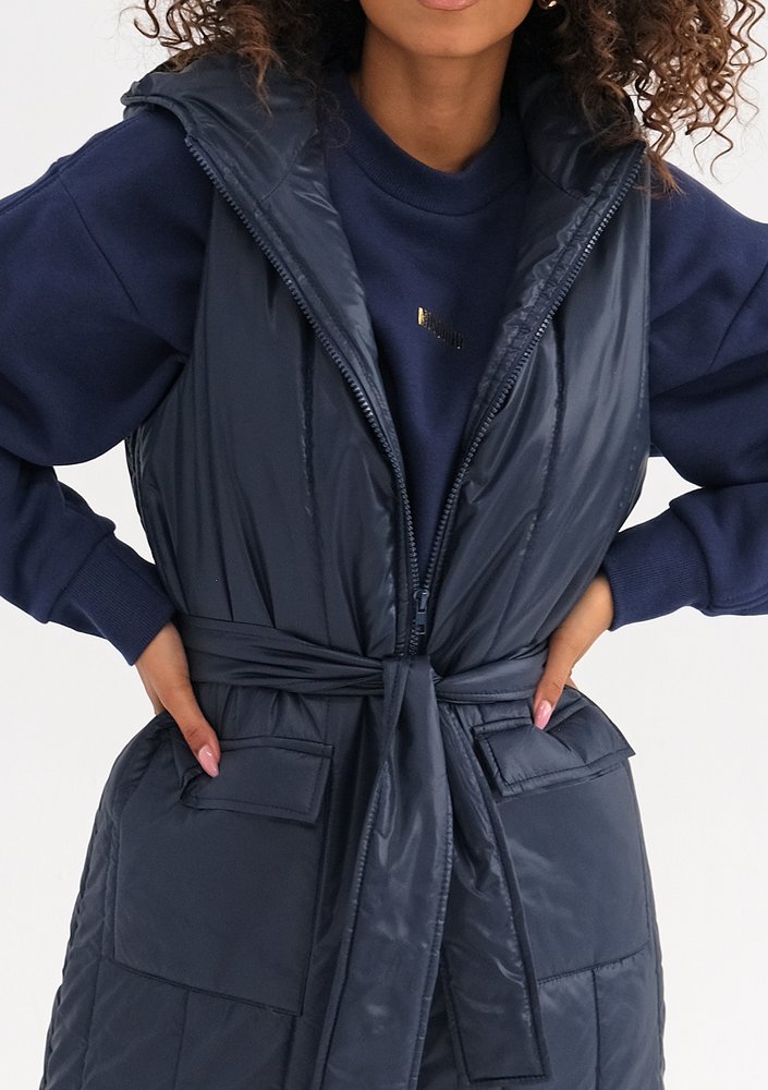 Maren - Navy blue midi sleeveless jacket
