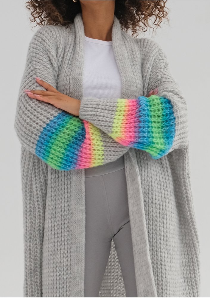 Vind - Long cardigan in neon stripes
