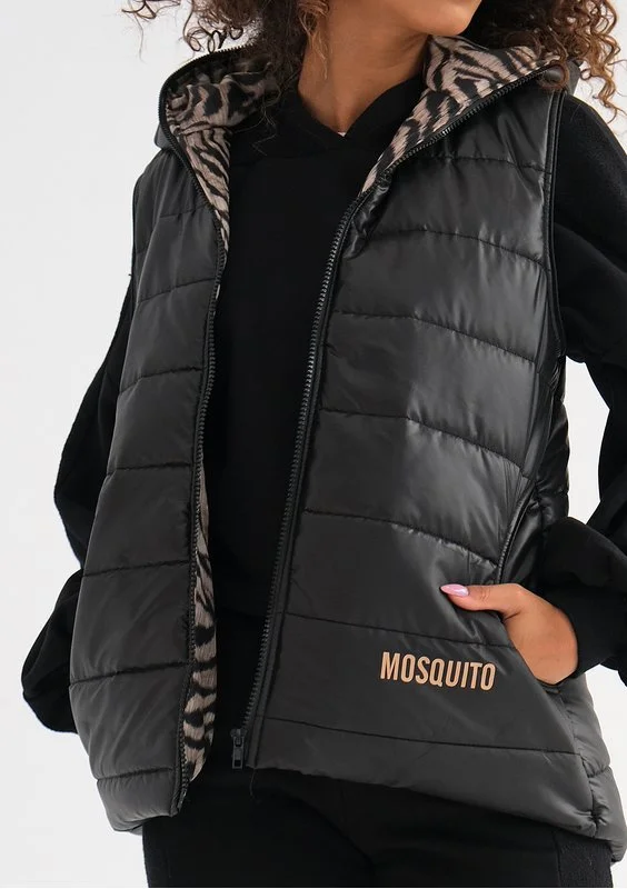 Vicky - Black zebra printed sleeveless jacket