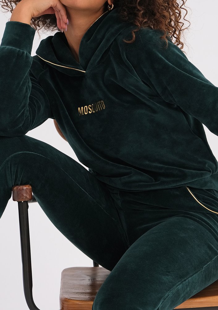 Queens - Bluza velvet z kapturem Zielona