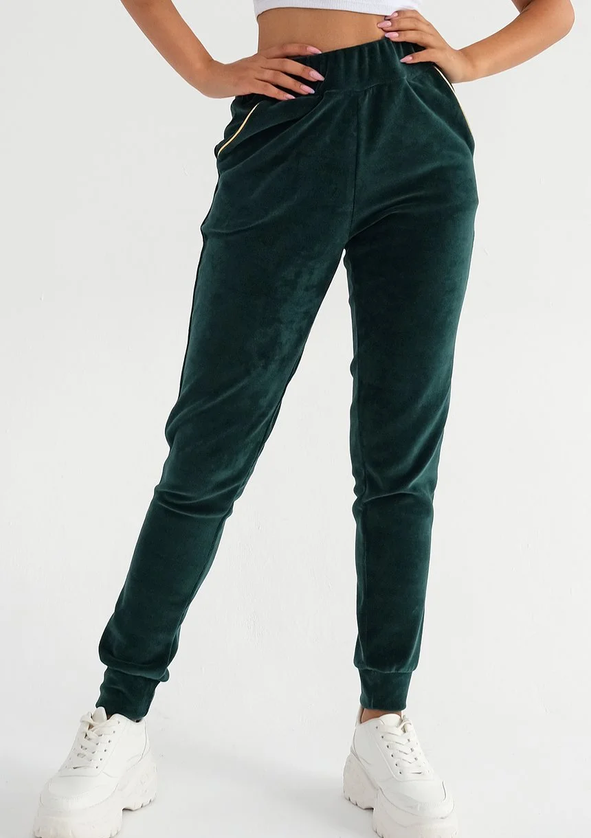Queens - Spodnie velvet Zielone