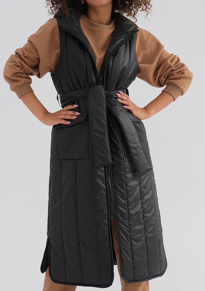 Maren - Black midi sleeveless jacket
